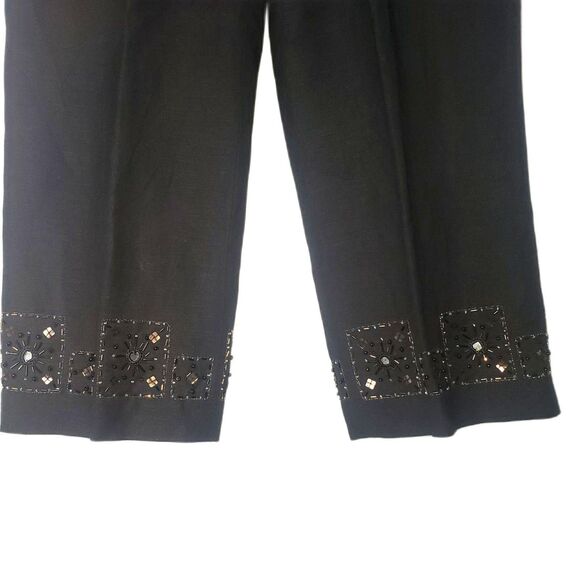 Larry Levine Woman Pants Womens 14W Black Linen Blend Beaded Hem Lined Cropped - Picture 5 of 8